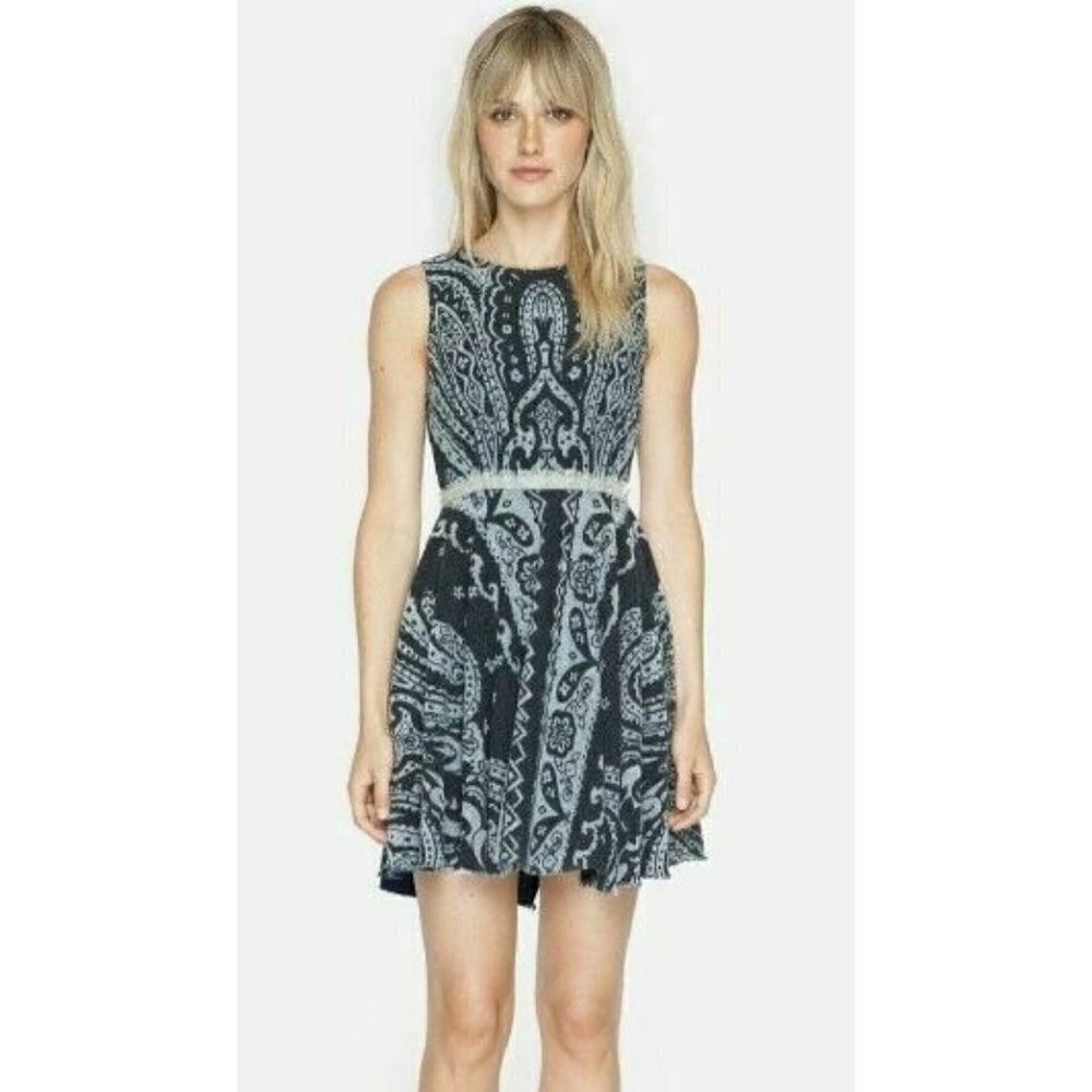 For Love and Liberty Dress Womens L Blue Johnny Was Paisley Flare Sleeveless